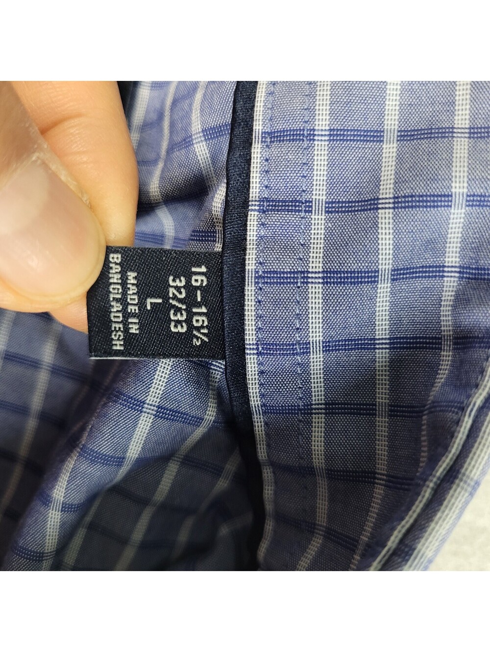 Tommy Hilfiger Mens Shirt L Regular Fit Stretch Blue Plaid Dress Long Sleeve 16 - Picture 3 of 8